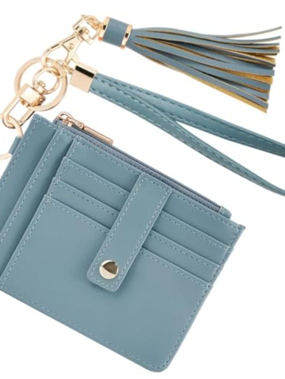 RFID Small Wristlet Wallet Faux Leather Keychain Card Holder